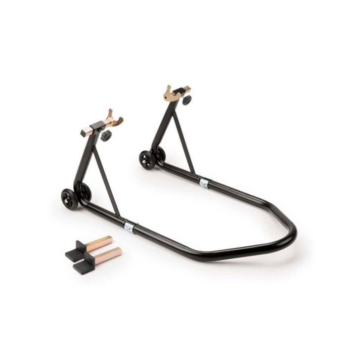 PUIG REAR STAND WITH DOUBLE WISHBONE ARM BLACK - COD. 4322N - Equipped with 4 nylon wheels. Material: steel.