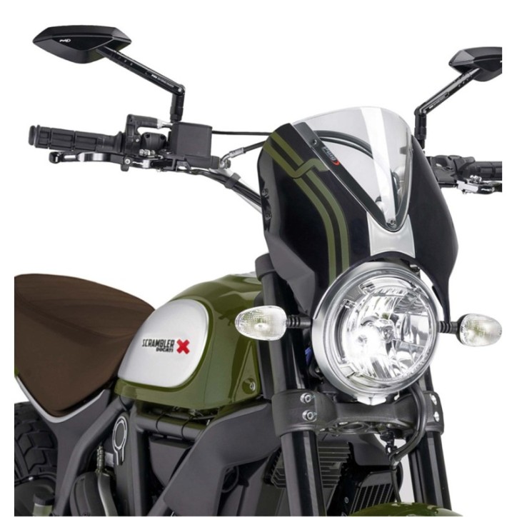 PUIG RETRO WINDSCHUTZSCHEIBE DUCATI SCRAMBLER ICON/CLASSIC/FULL T. 15-22 TRANSPARENT-SCHWARZ