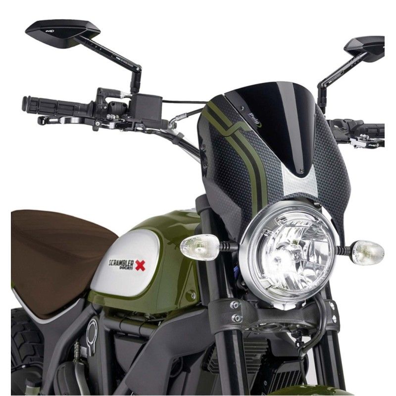 Pare-brise Puig retro Ducati Scrambler Icon Classic Full T 15 22 noir carbone