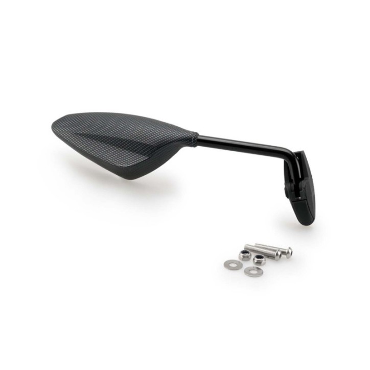 PUIG RIGHT REARVIEW MIRROR MOD. RS2 CARBON LOOK - FAIRING ATTACHMENT - 70 DEGREES - Dimensions: 120x50.5 mm - Approved