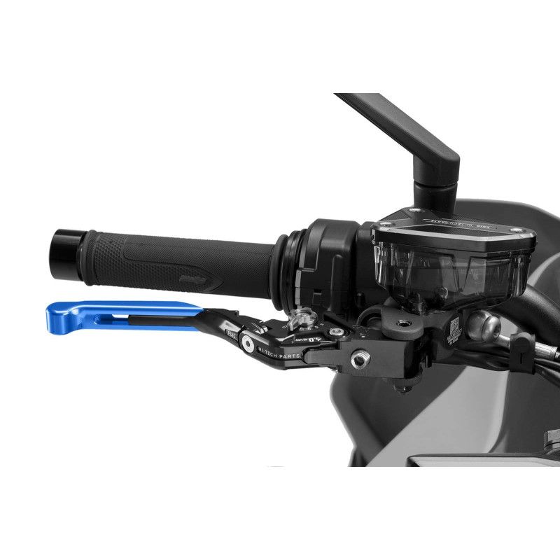 Puig 4.0 brake lever extendable and foldable with black central body, blue extension and silver selector