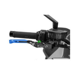 Maneta de freno Puig 4.0 extensible y abatible con cuerpo central negro, extension azul y selector verde