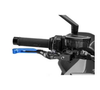 Puig 4.0 brake lever extendable and foldable with black central body, blue extension and titanium selector
