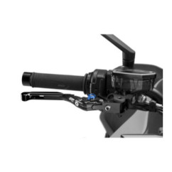 Maneta de freno Puig 4.0 extensible y abatible con cuerpo central negro, extension negra y selector azul
