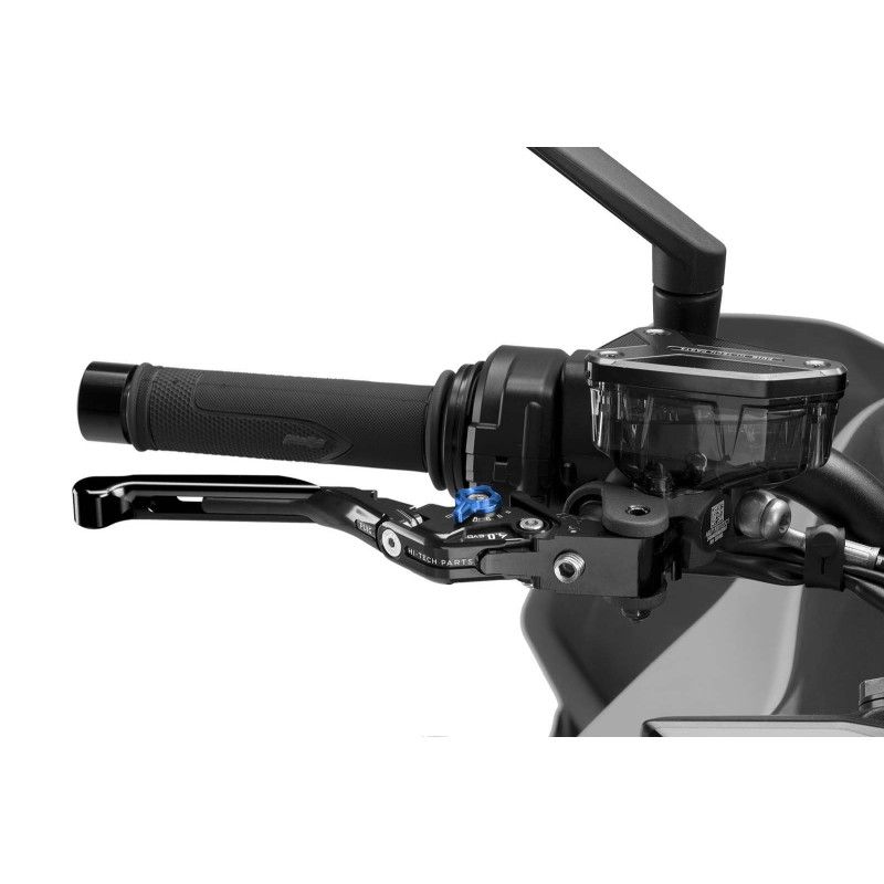 Levier de frein Puig 4.0 extensible et pliable avec corps central noir, extension noire et selecteur bleu