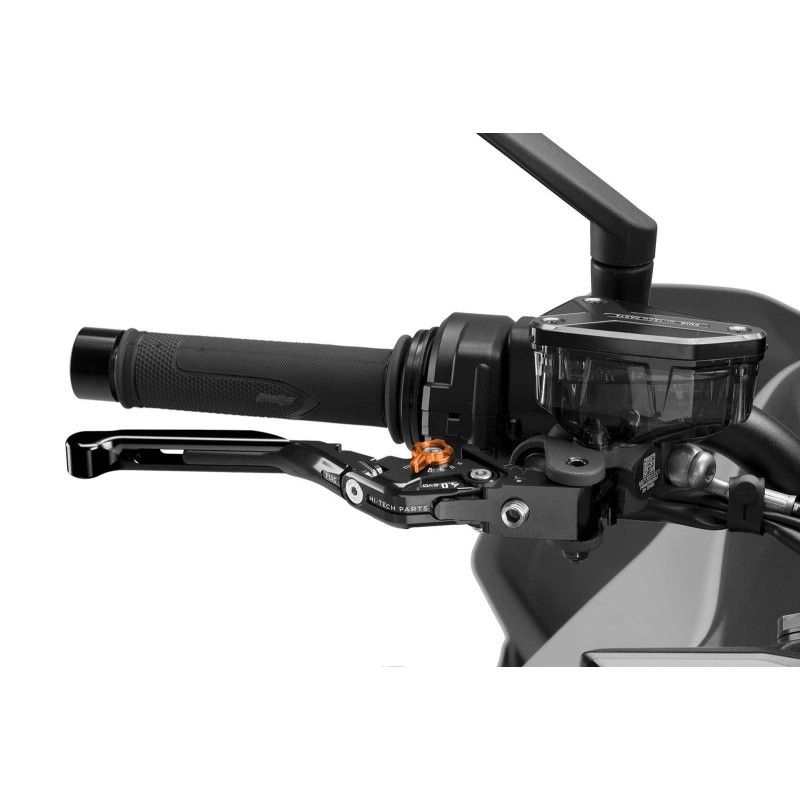 Puig 4.0 brake lever extendable and foldable with black central body black extension and orange selector