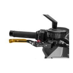 Puig 4.0 brake lever extendable and foldable with black central body, gold extension and red selector