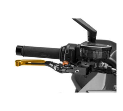 Puig 4.0 brake lever extendable and foldable with black central body, gold extension and orange selector