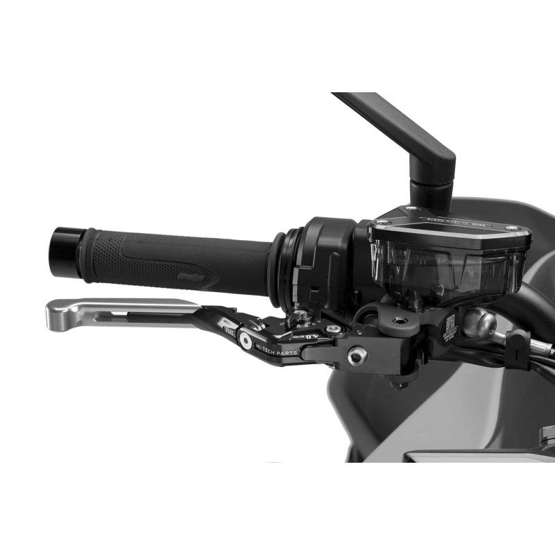 Puig 4.0 brake lever extendable and foldable with black central body, silver extension and black selector