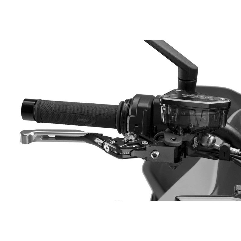 Levier de frein Puig 4.0 extensible et pliable avec corps central noir, extension argentee et selecteur argente