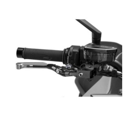Maneta de freno Puig 4.0 extensible y abatible con cuerpo central negro, extension plata y selector de titanio