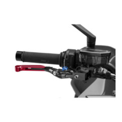 Maneta de freno Puig 4.0 extensible y abatible con cuerpo central negro, extension roja y selector azul