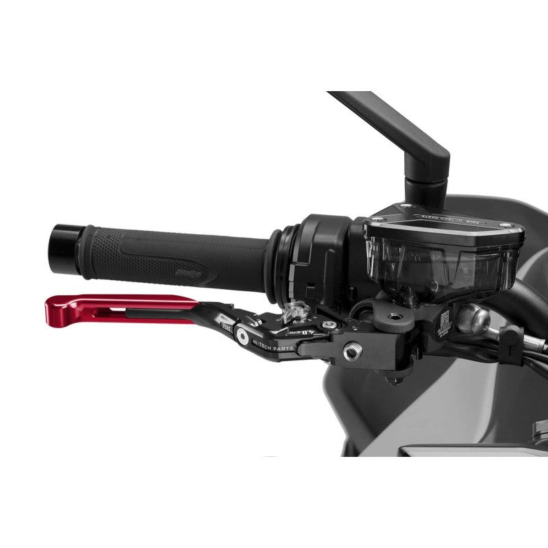 Puig 4.0 brake lever extendable and foldable with black central body, red extension and silver selector