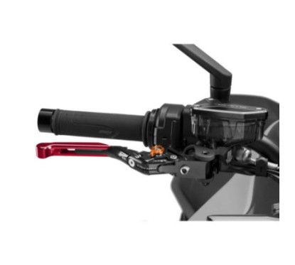 Puig 4.0 brake lever extendable and foldable with black central body, red extension and orange selector