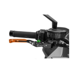 Puig 4.0 brake lever extendable and foldable with black central body, orange extension and green selector