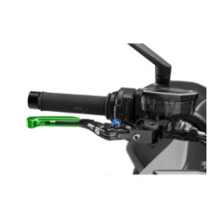 Levier de frein Puig 4.0 extensible et pliable avec corps central noir, extension verte et selecteur bleu