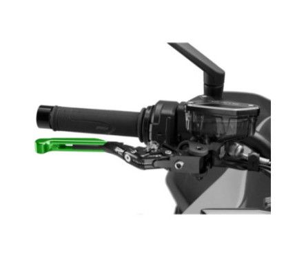 Puig 4.0 brake lever extendable and foldable with black central body, green extension and silver selector