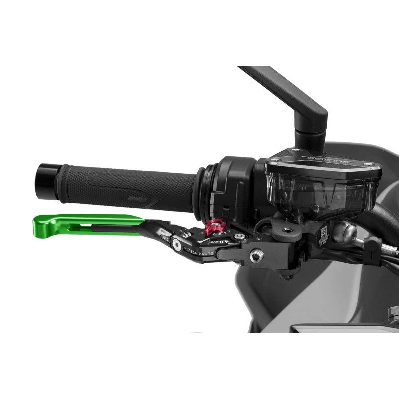 Puig 4.0 brake lever extendable and foldable with black central body, green extension and red selector