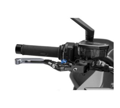 Maneta de freno Puig 4.0 extensible y abatible con cuerpo central negro, extension de titanio y selector azul