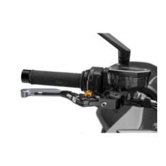 Levier de frein Puig 4.0 extensible et pliable avec corps central noir, extension en titane et selecteur dore