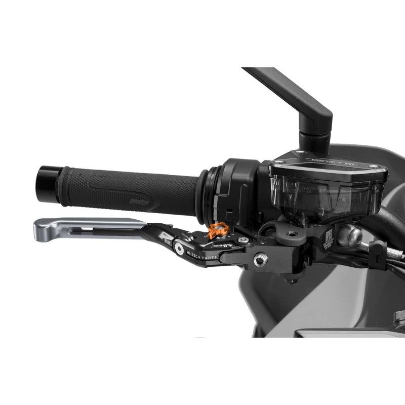 Levier de frein Puig 4.0 extensible et pliable avec corps central noir, extension en titane et selecteur orange