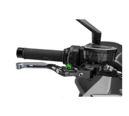 Maneta de freno Puig 4.0 extensible y abatible con cuerpo central negro, extension de titanio y selector verde