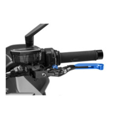 Levier d'embrayage Puig 4.0 extensible et pliable avec corps central noir, extension bleue et selecteur bleu