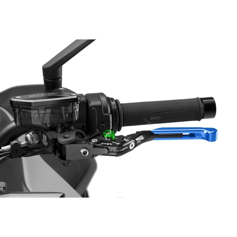 Puig 4.0 clutch lever extendable and foldable with black central body, blue extension and green selector