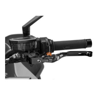 Levier d'embrayage Puig 4.0 extensible et pliable avec corps central noir, extension noire et selecteur orange