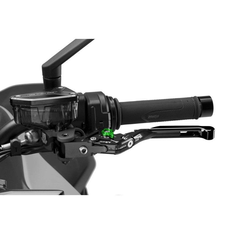 Levier d'embrayage Puig 4.0 extensible et pliable avec corps central noir, extension noire et selecteur vert