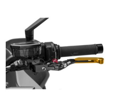 Levier d'embrayage Puig 4.0 extensible et pliable avec corps central noir, extension doree et selecteur rouge