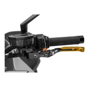 Puig 4.0 clutch lever extendable and foldable with black central body, gold extension and orange selector
