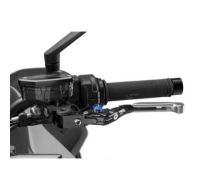 Levier d'embrayage Puig 4.0 extensible et pliable avec corps central noir, extension argentee et selecteur bleu