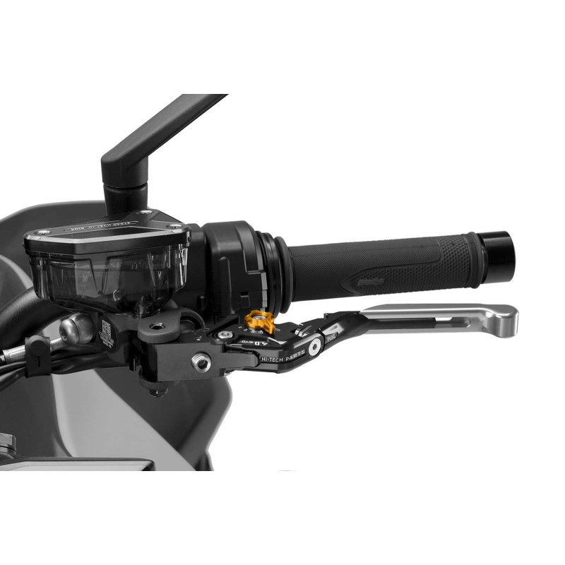 Puig 4.0 clutch lever extendable and foldable with black central body, silver extension and gold selector