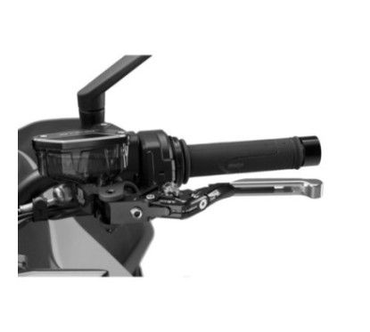 Levier d'embrayage Puig 4.0 extensible et pliable avec corps central noir, extension argentee et selecteur argente