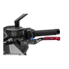 Levier d'embrayage Puig 4.0 extensible et pliable avec corps central noir, extension rouge et selecteur bleu