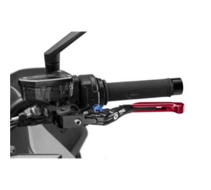 Levier d'embrayage Puig 4.0 extensible et pliable avec corps central noir, extension rouge et selecteur bleu