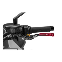 Maneta de embrague extensible y abatible Puig 4.0 con cuerpo central negro, extension roja y selector dorado