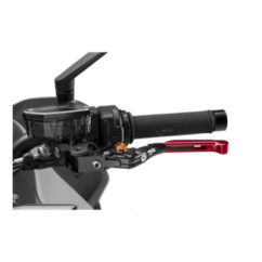 Maneta de embrague Puig 4.0 extensible y abatible con cuerpo central negro, extension roja y selector naranja