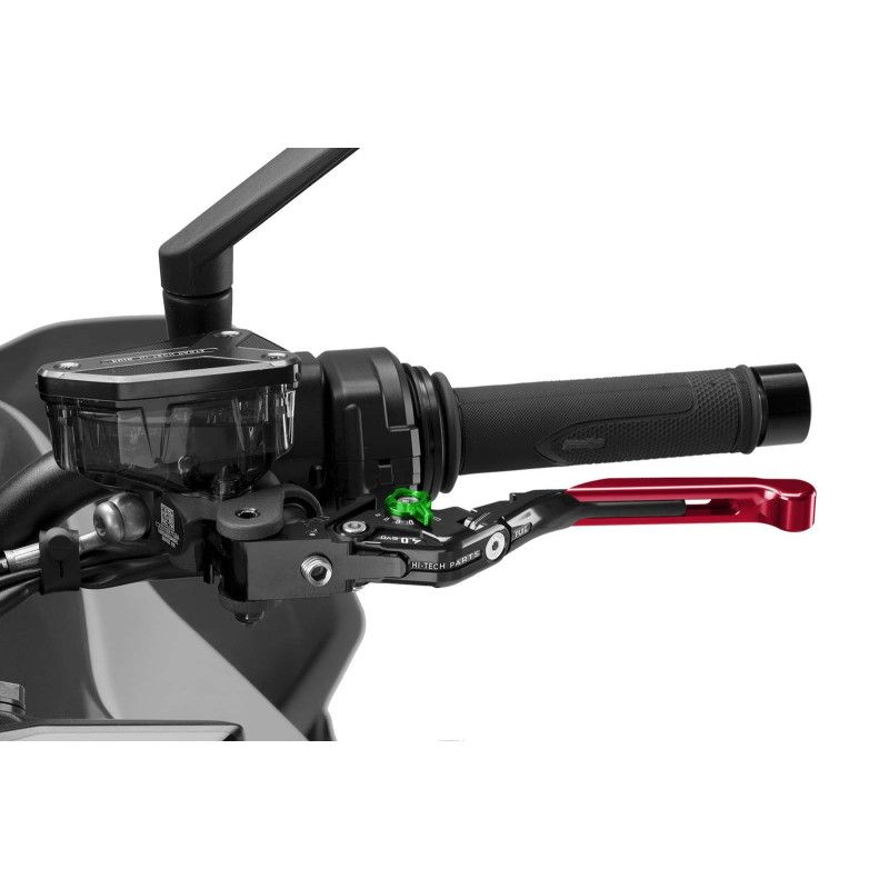Levier d'embrayage Puig 4.0 extensible et pliable avec corps central noir, extension rouge et selecteur vert