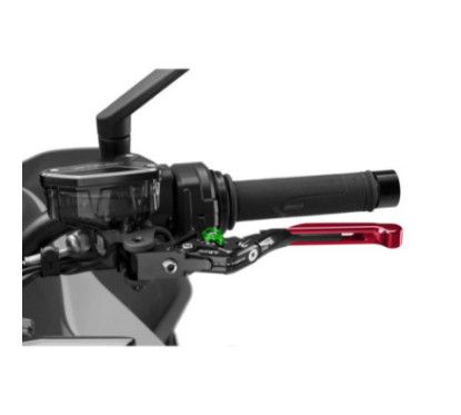 Levier d'embrayage Puig 4.0 extensible et pliable avec corps central noir, extension rouge et selecteur vert