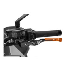 Maneta de embrague Puig 4.0 extensible y abatible con cuerpo central negro, extension naranja y selector negro