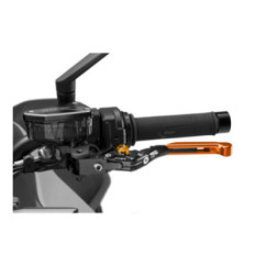 Puig 4.0 clutch lever extendable and foldable with black central body, orange extension and gold selector