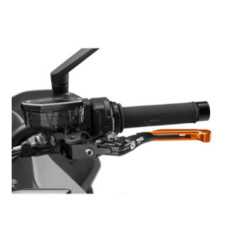 Puig 4.0 clutch lever extendable and foldable with black central body, orange extension and silver selector