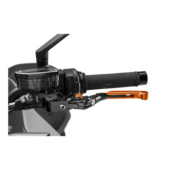 Maneta de embrague Puig 4.0 extensible y abatible con cuerpo central negro, extension naranja y selector naranja