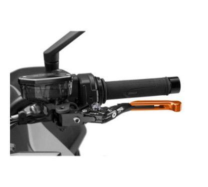 Levier d'embrayage Puig 4.0 extensible et pliable avec corps central noir, extension orange et selecteur en titane