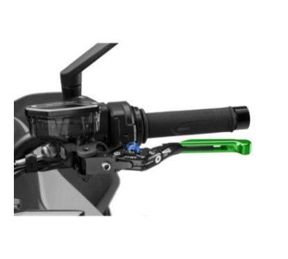 Levier d'embrayage Puig 4.0 extensible et pliable avec corps central noir, extension verte et selecteur bleu