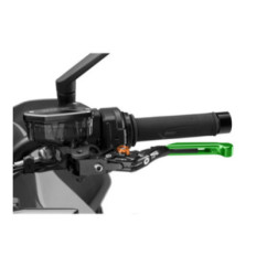 Maneta de embrague Puig 4.0 extensible y abatible con cuerpo central negro, extension verde y selector naranja