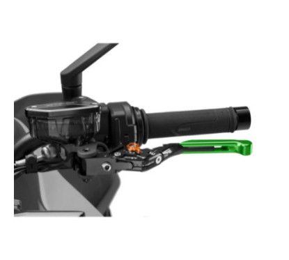 Levier d'embrayage Puig 4.0 extensible et pliable avec corps central noir, extension verte et selecteur orange