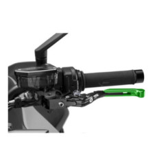 Levier d'embrayage Puig 4.0 extensible et pliable avec corps central noir, extension verte et selecteur en titane
